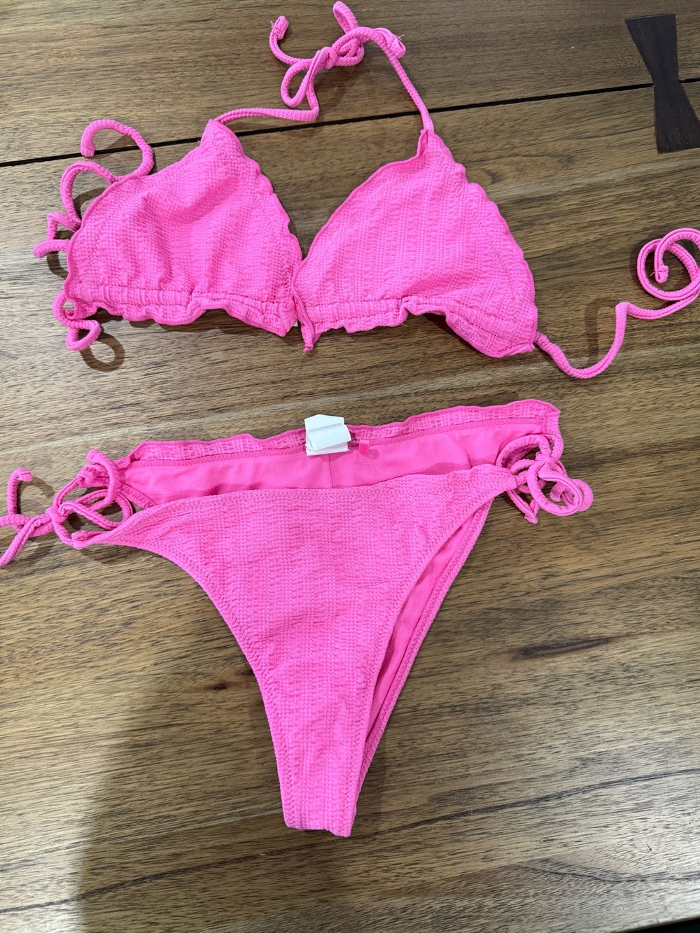 Lefties Pink Textured String Bikini Swim Set